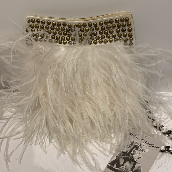 Betsey Johnson Handbags - Betsey Johnson White Feather Studded Clutch